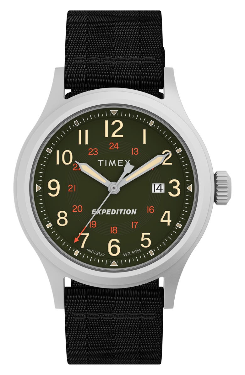 Timex<sup>®</sup> Expedition North Sierra Recycled Textile Strap Watch, 40mm, Main, color, Black