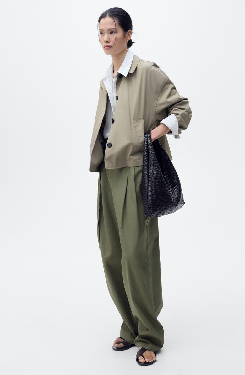 MANGO Belted Cotton Wide Leg Pants, Alternate, color, Khaki Green