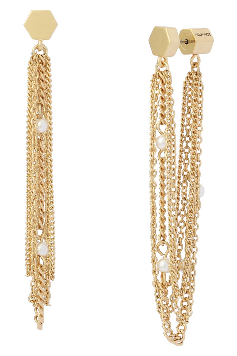 Faux Pearl Chain Earrings, Main, color, PEARL/ VINTAGE GOLD