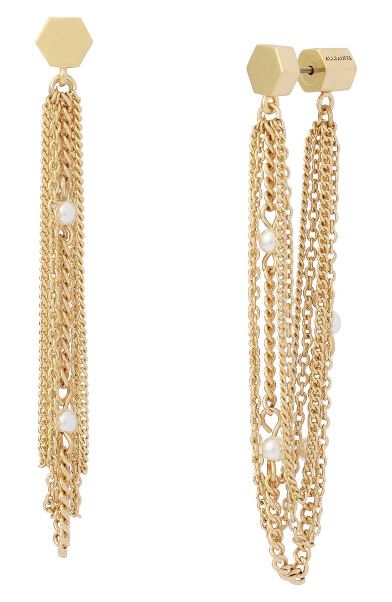 AllSaints Faux Pearl Chain Earrings, Main, color, 
