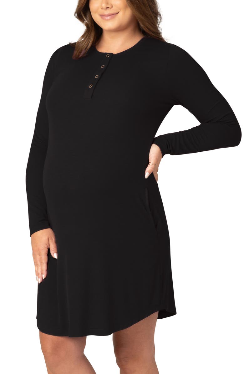 Kindred Bravely Riley Ribbed Maternity & Nursing Nightgown, Main, color, Black
