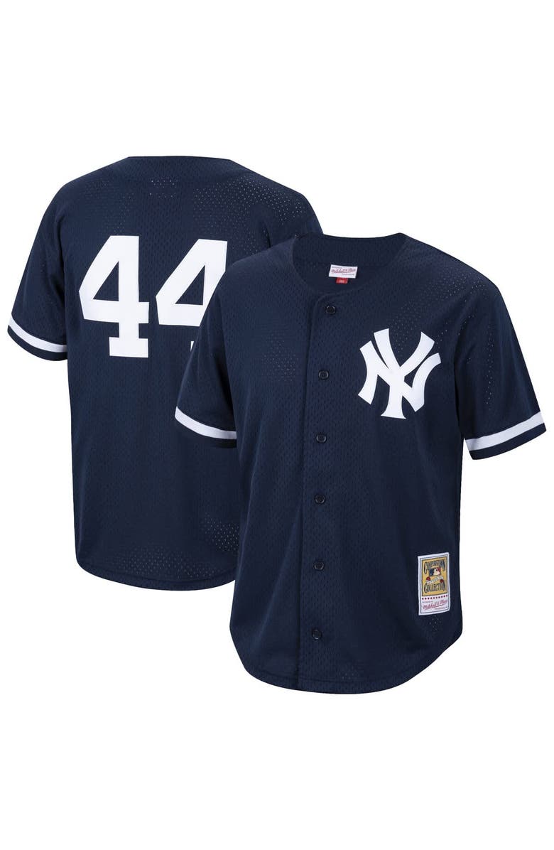 Mitchell & Ness Men's Mitchell & Ness Reggie Jackson Navy New York Yankees Cooperstown Collection Mesh Batting Practice Button-Up Jersey, Main, color,