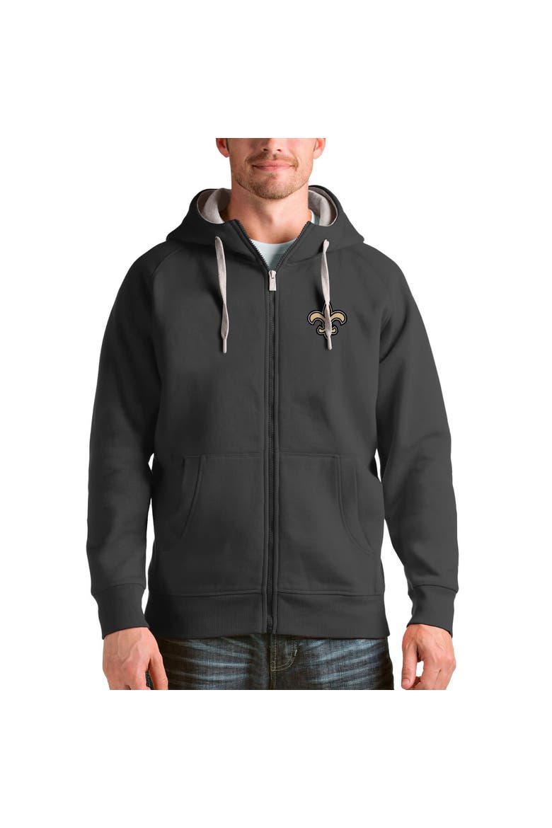 Men's Antigua Charcoal New Orleans Saints Victory Full-Zip Hoodie, Main, color, Charcoal