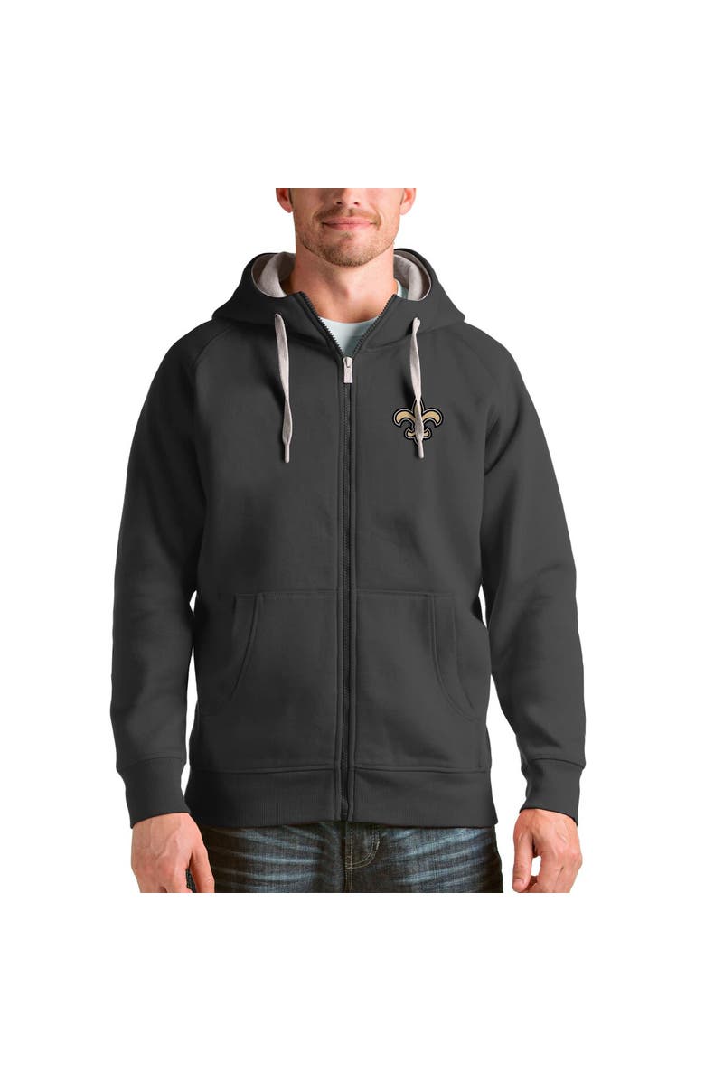 ANTIGUA Men's Antigua Charcoal New Orleans Saints Victory Full-Zip Hoodie, Main, color, Charcoal