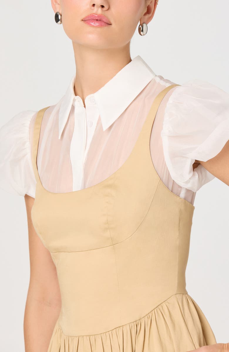 ASTR the Label Carrington Mixed Media Midi Dress, Alternate, color, Khaki White