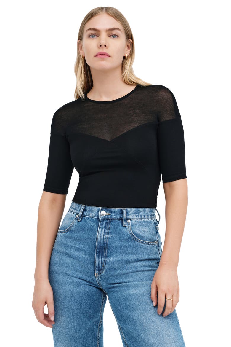 Adeline Mixed Media Top, Alternate, color, BLACK
