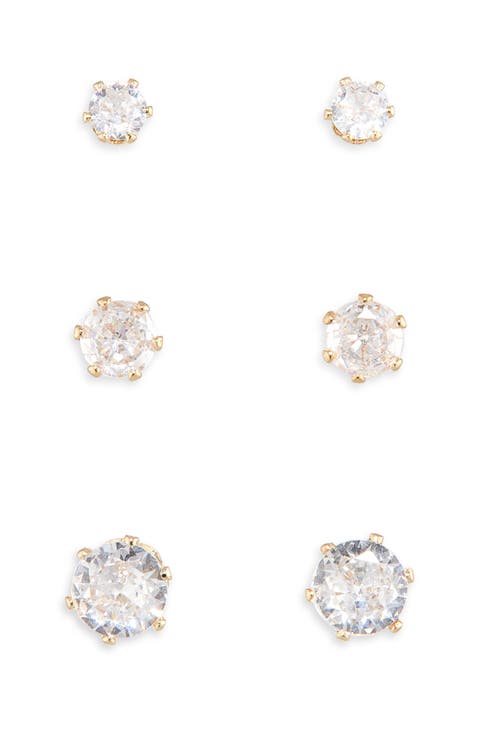 3-Pack Cubic Zirconia Stud Earrings