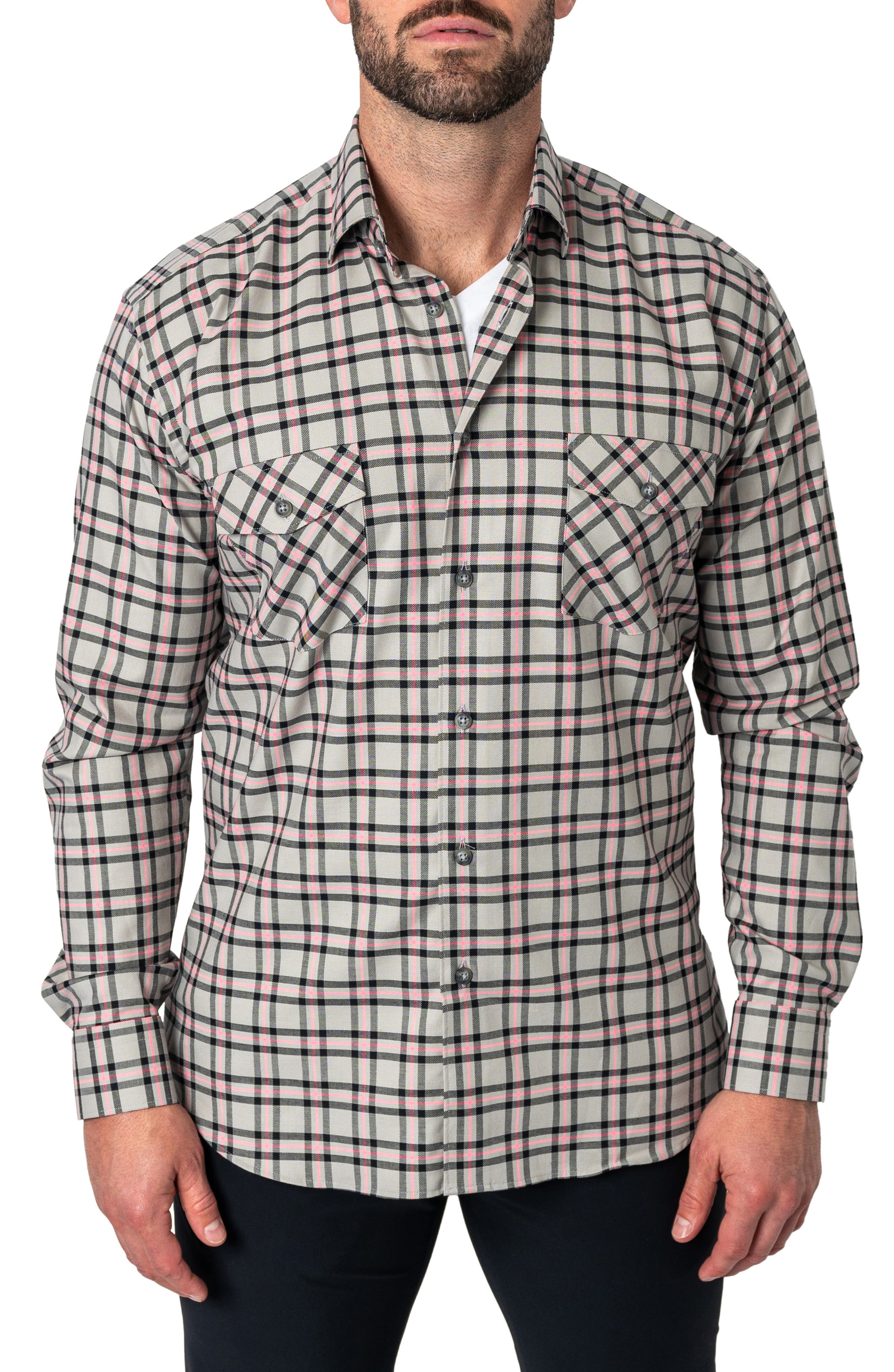 Maceoo Plaid Embroidered Cotton Flannel Button-Up Shirt
