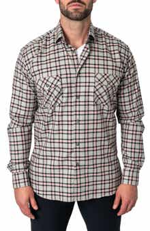 Maceoo Plaid Embroidered Cotton Flannel Button-Up Shirt