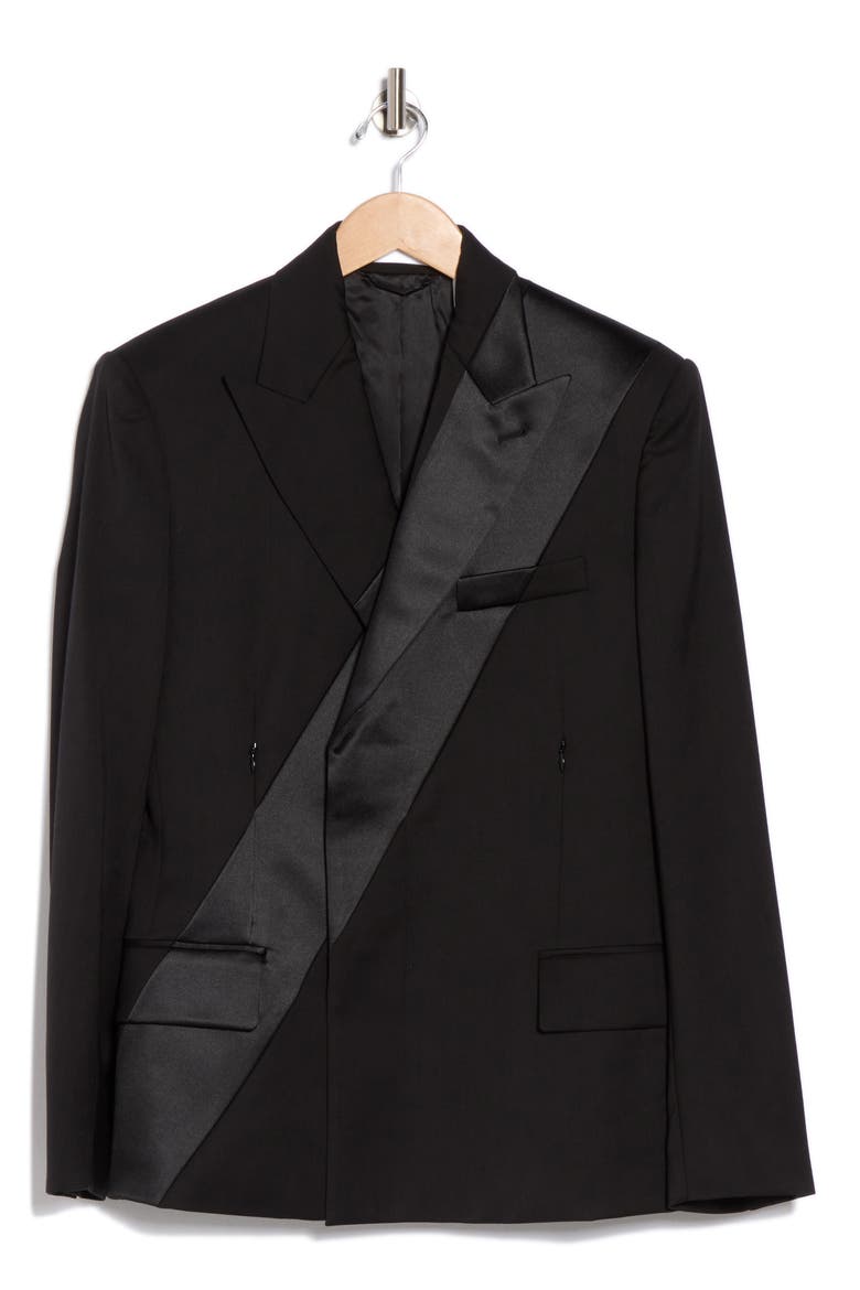Tux Satin Stripe Blazer, Alternate, color, BLACK