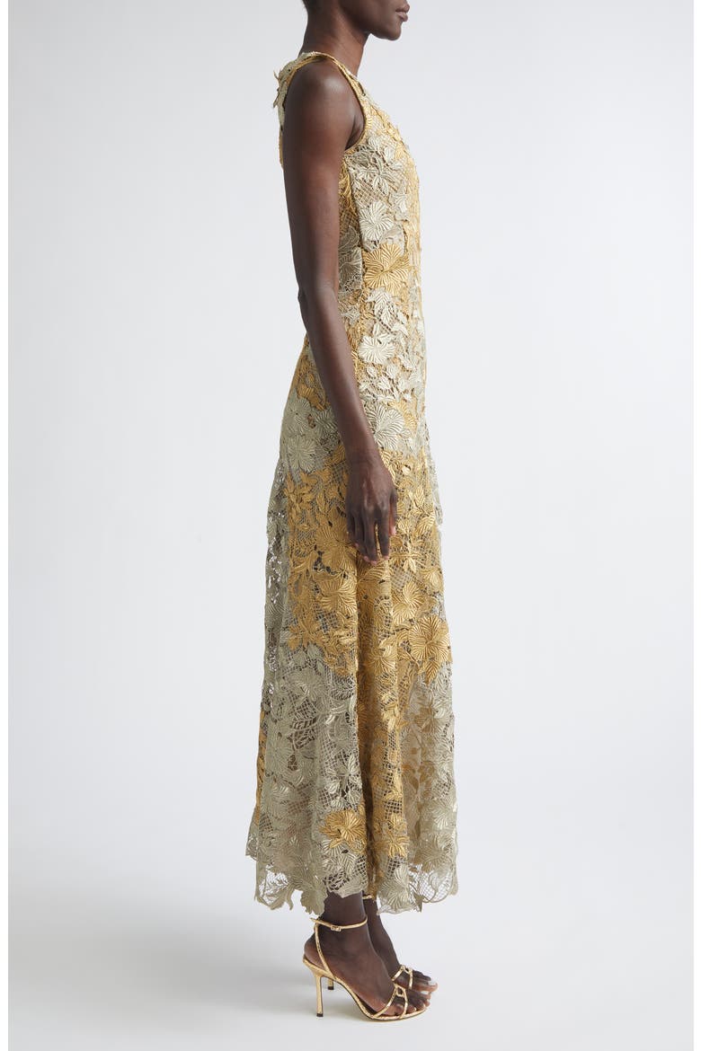 Hibiscus Metallic Guipure Lace Midi Dress, Alternate, color, GOLD/ WHITE GOLD