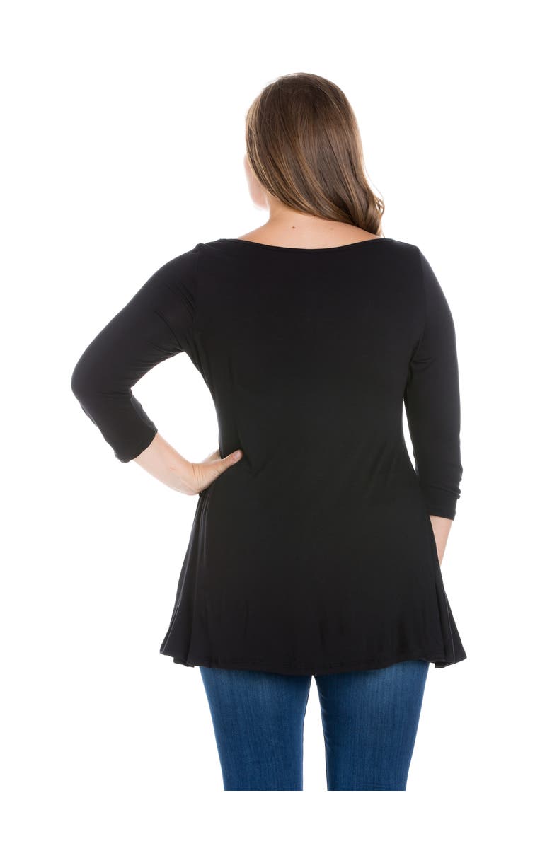 24seven Comfort Apparel Plus Size Ruched Sleeve Swing  Tunic Top, Alternate, color, Black