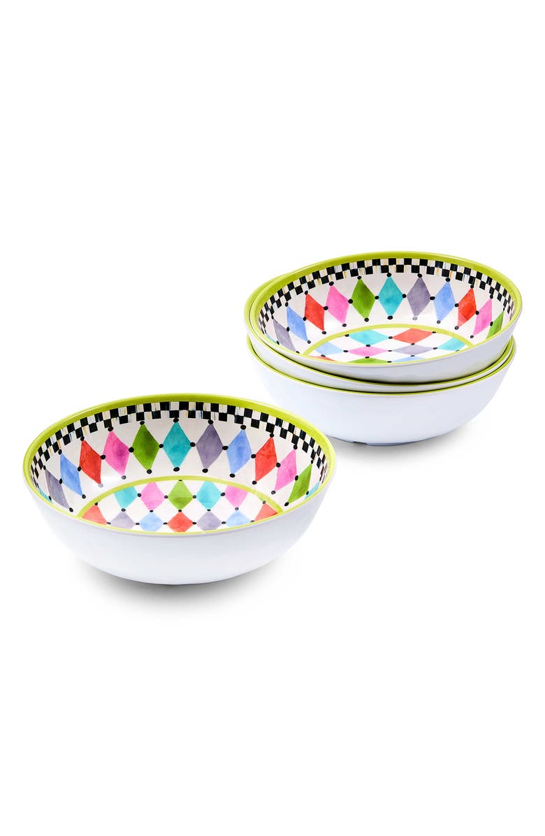 MACKENZIE CHILDS Palm Springs Set of 4 Melamine Bowls, Main, color, White Multi