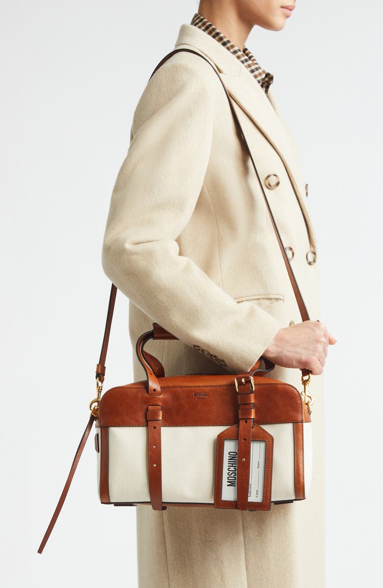 Moschino ID Leather & Canvas Shoulder Bag, Alternate, color, Natural/ Hide 10A Oo9