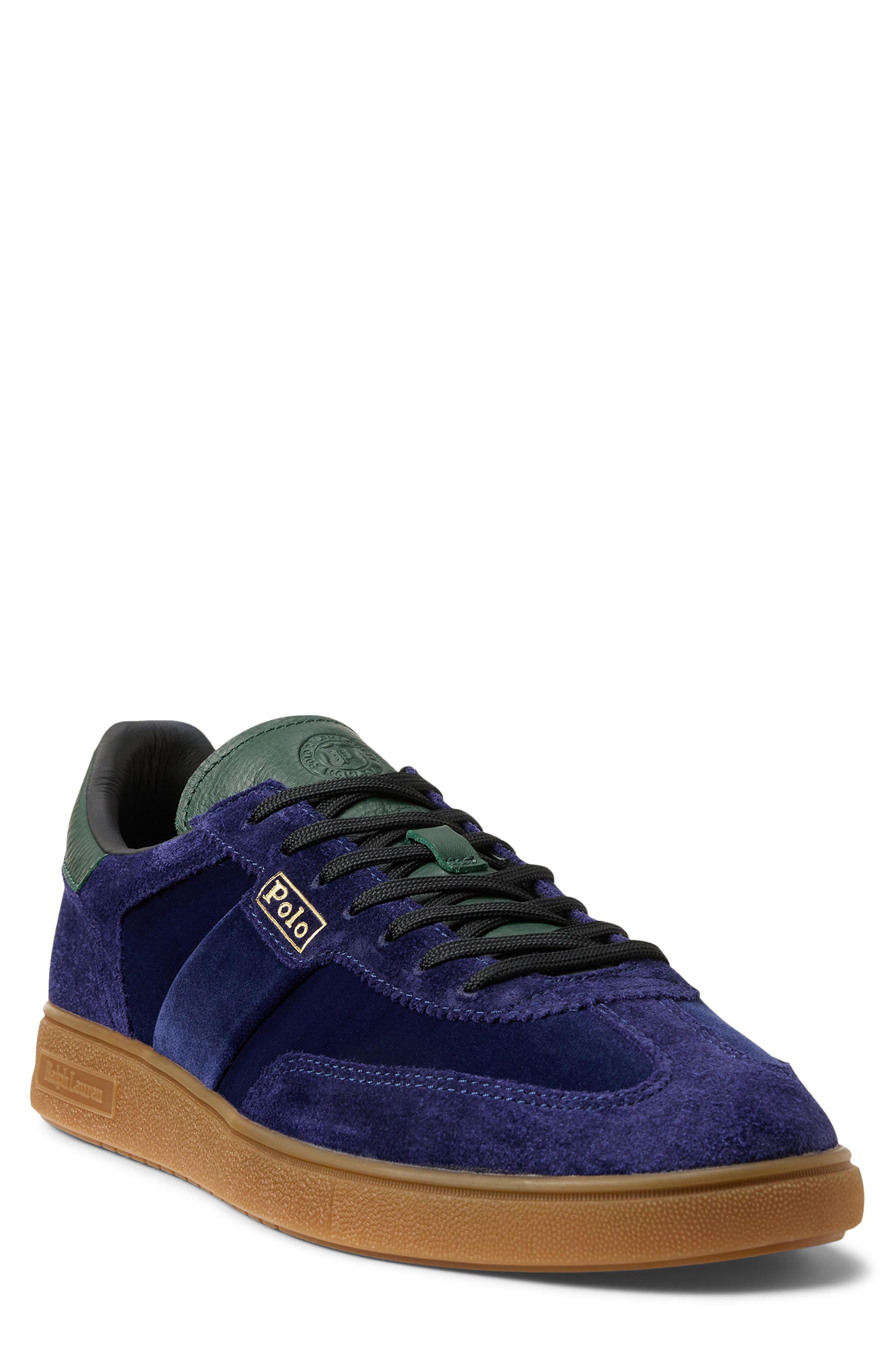 Polo Ralph Lauren Bedford Suede & Velvet Sneaker, Main, color, Navy/ Forest/ Black