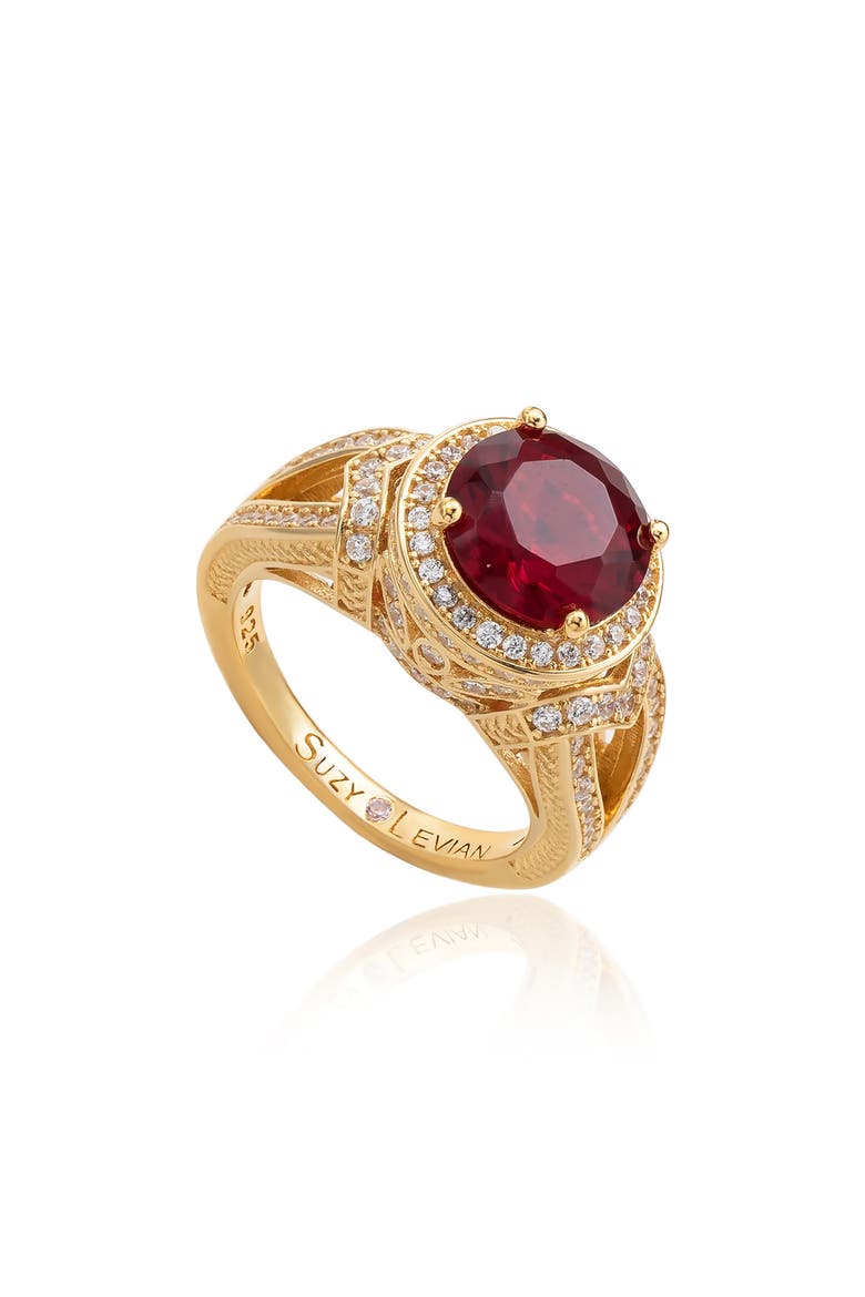 Sterling Silver Cubic Zirconia Engagement Ring, Main, color, RED