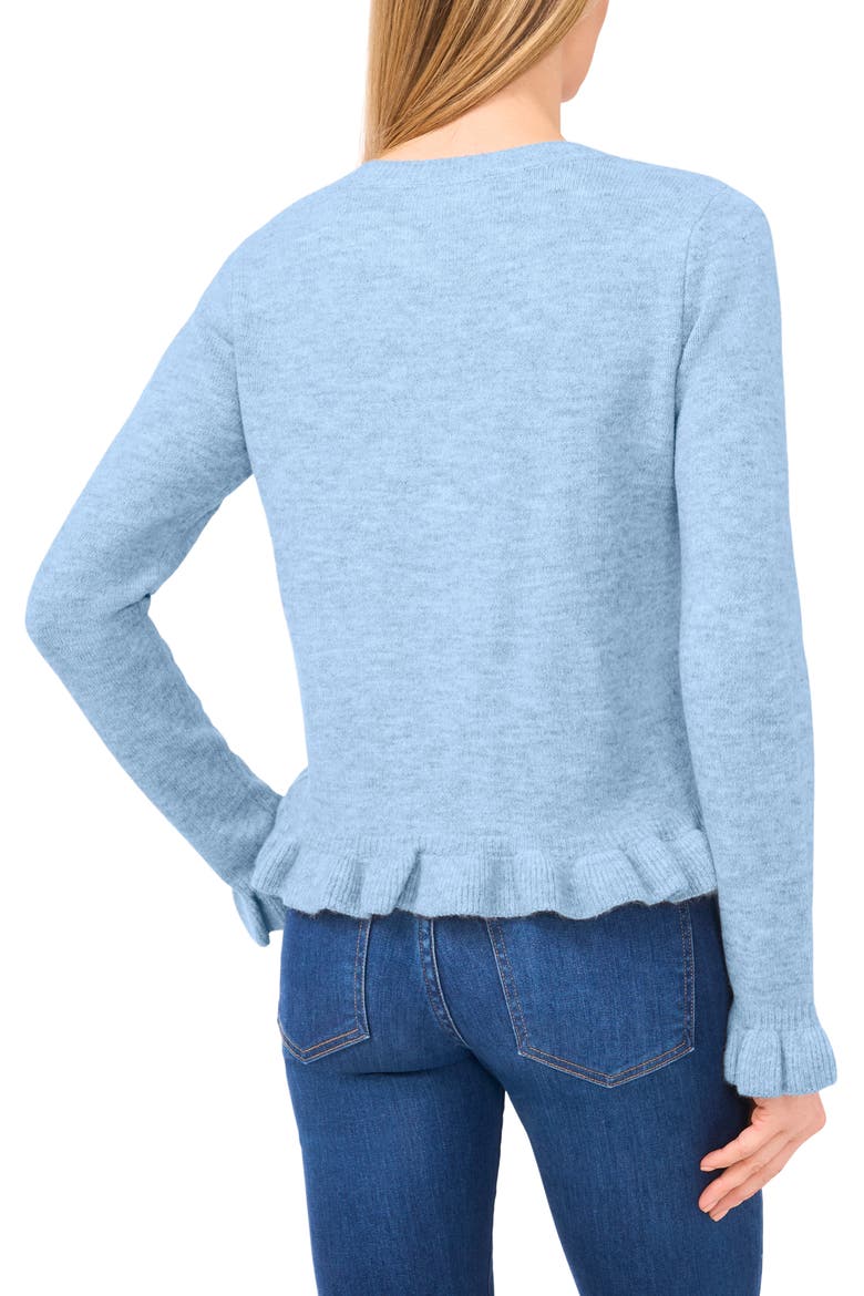 Ruffle Trim Cardigan, Alternate, color, BLUE HEATHER