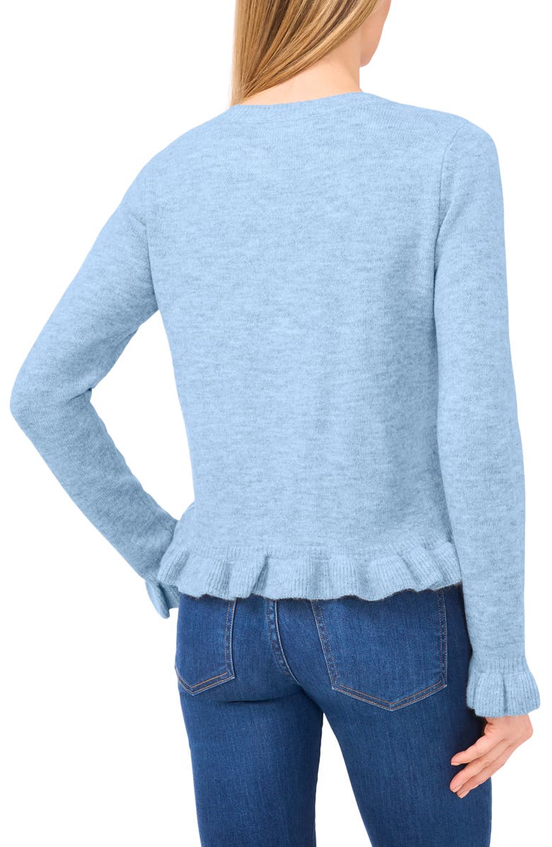 CeCe Ruffle Trim Cardigan, Alternate, color, Blue Heather