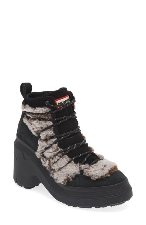 Explorer Faux Fur Trimmed Lace-Up Bootie (Women)
