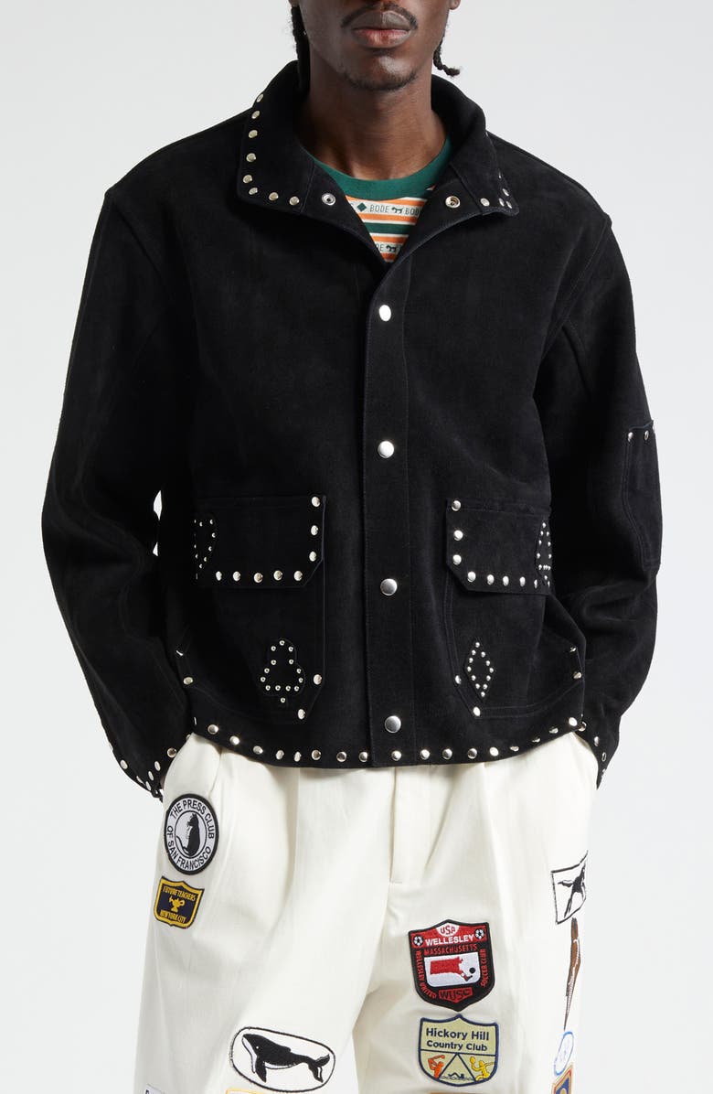 Bode Deck of Cards Studded Suede Jacket, Main, color,