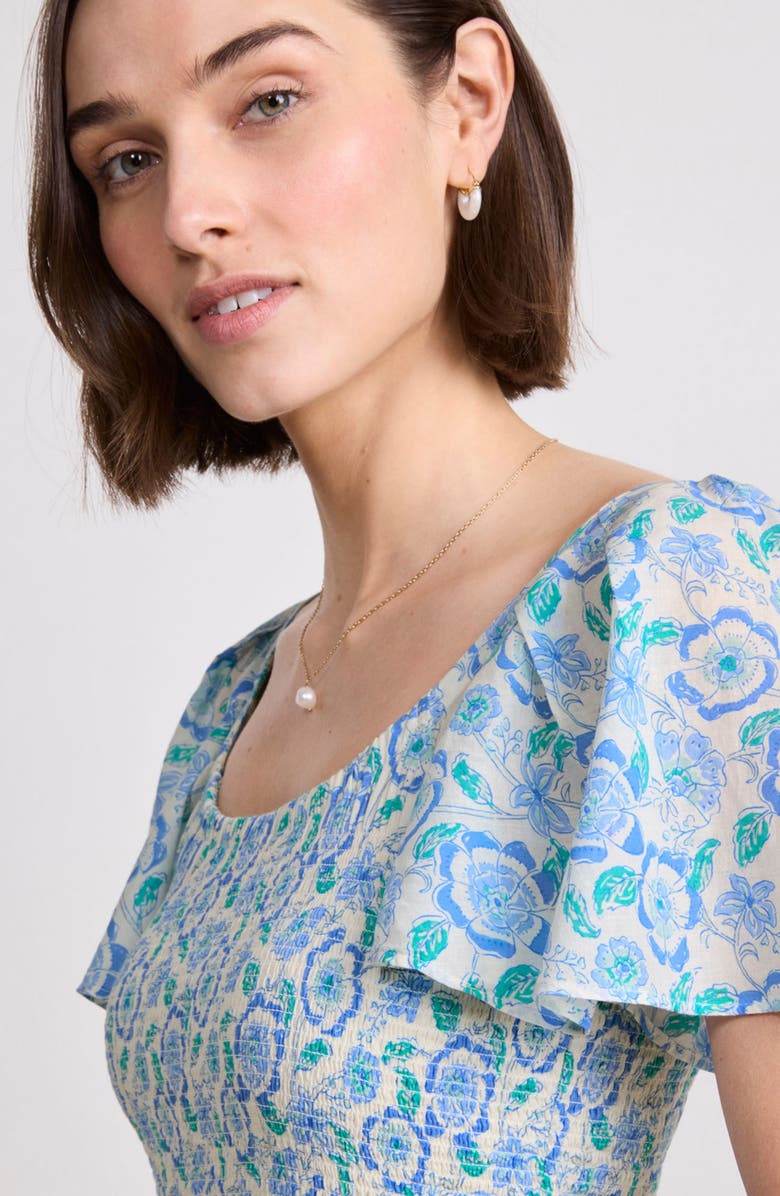 vineyard vines Floral Smocked Flutter Sleeve Maxi Dress, Alternate, color, 