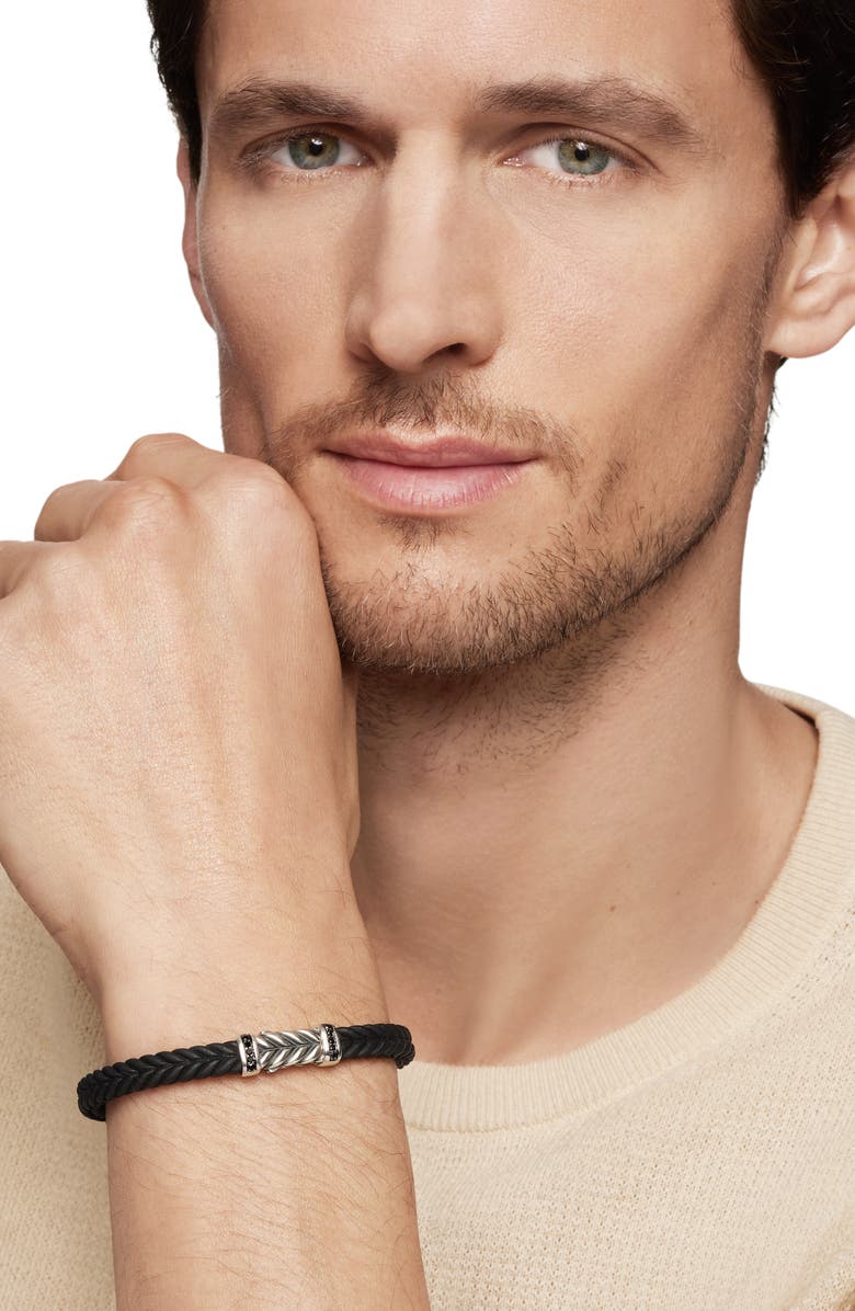 David Yurman Men's Chevron Bracelet in Black Rubber with Black Diamonds & Sterling Silver, 6mm, Alternate, color, 