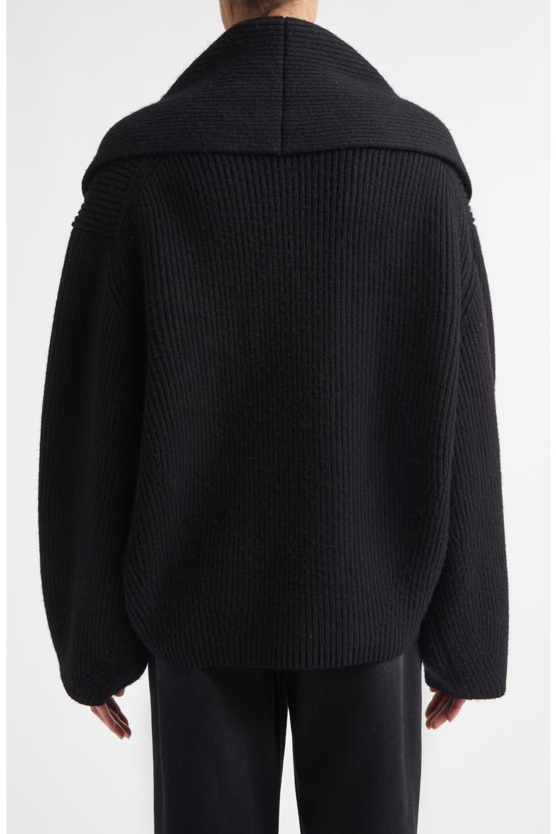 Shawl Collar Wool Rib Cardigan, Alternate, color, BLACK