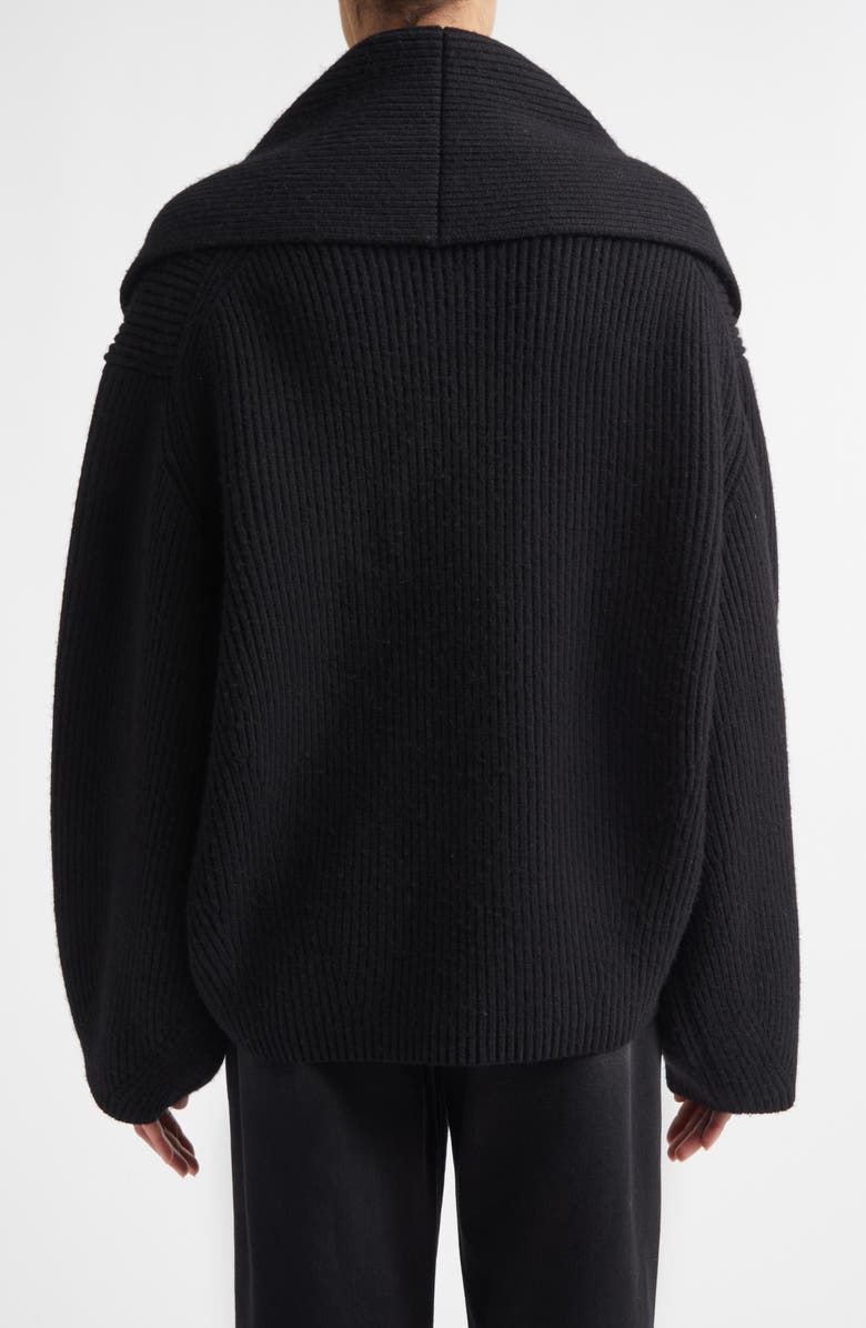 TOTEME Shawl Collar Wool Rib Cardigan, Alternate, color, Black