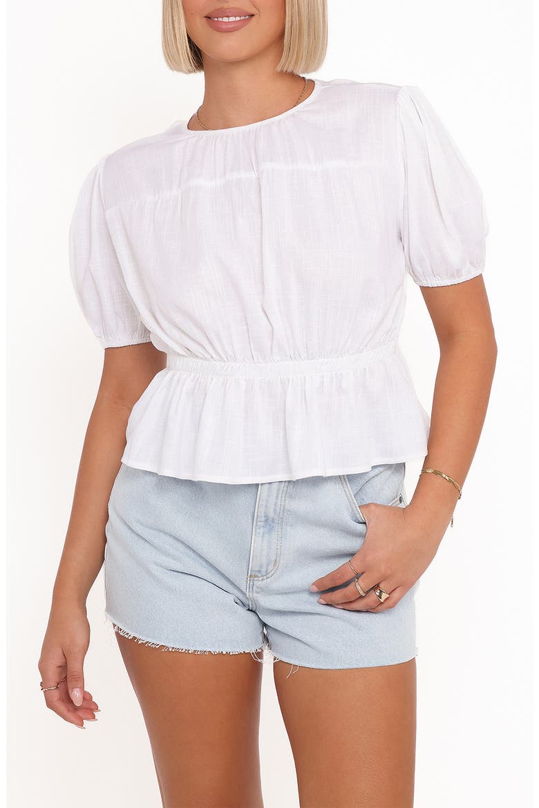 Solstice Cotton & Linen Blend Peplum Top, Main, color, WHITE