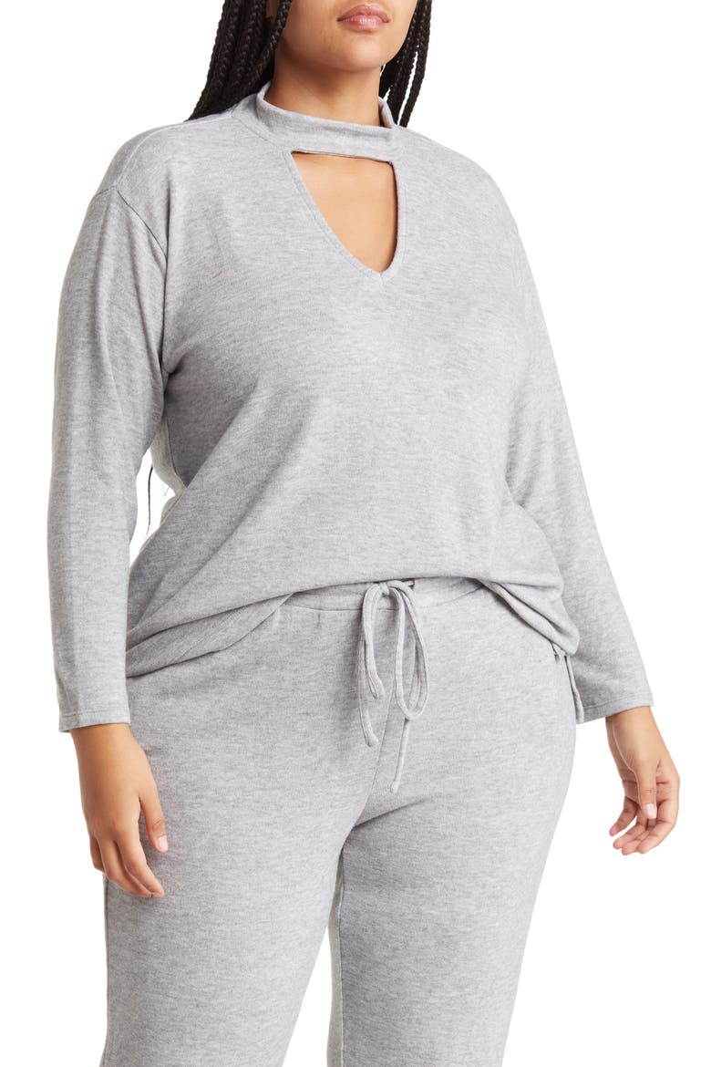 Keyhole Neck Sweater, Main, color, SILVER HEATHER