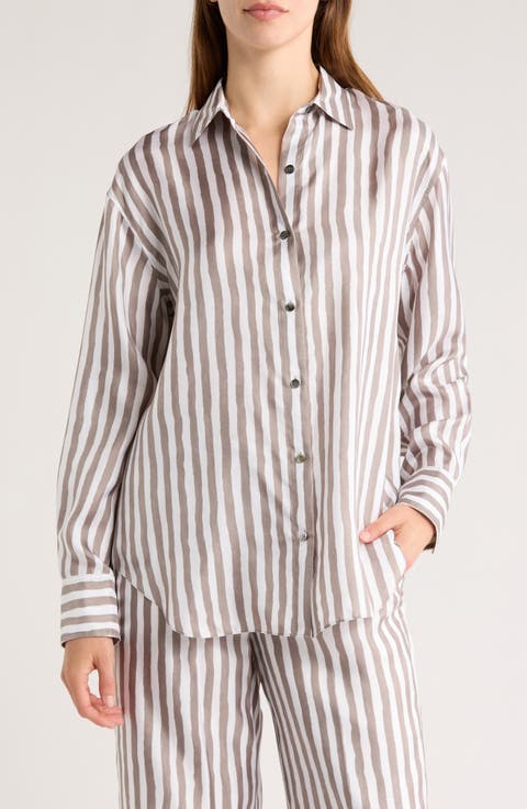 Painter Stripe Silk Button-Up Shirt (Regular & Petite)