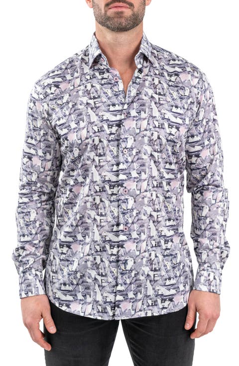 Fibonacci Birch White Contemporary Fit Button-Up Shirt