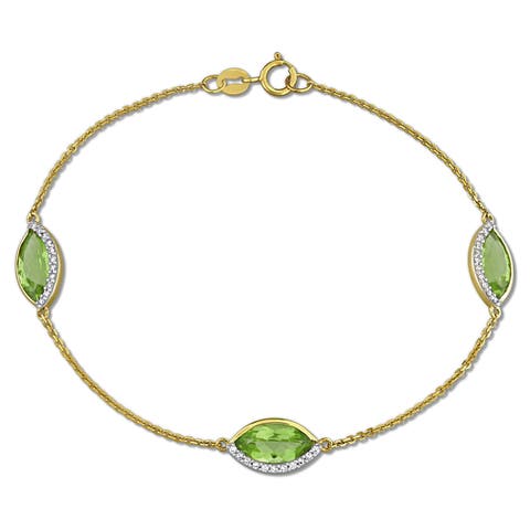 Gemstone & Diamond Station Bracelet 14K