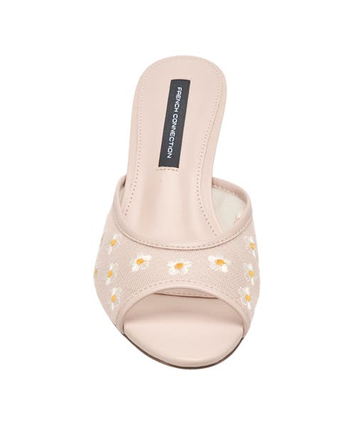 French Connection Nancy Mesh Embroidered Kitten Heel In Nude