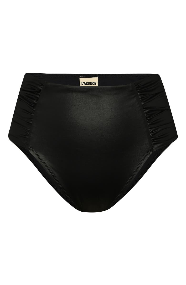 L'AGENCE Vanessa Luxe Faux Leather High Waist Bikini Bottoms, Alternate, color,