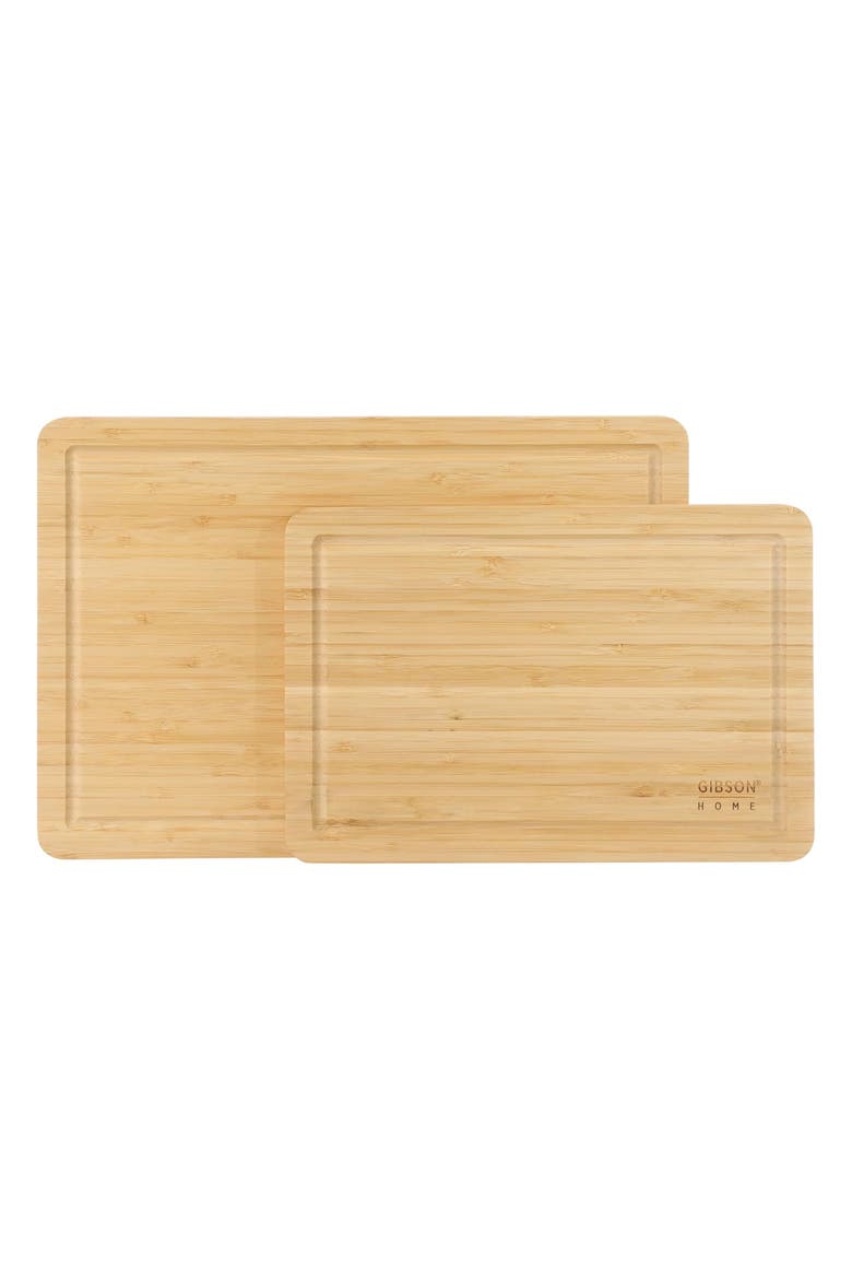2pc Rectangle Wood Cutting Board Set w/ Juice Grooves, Main, color, Brown