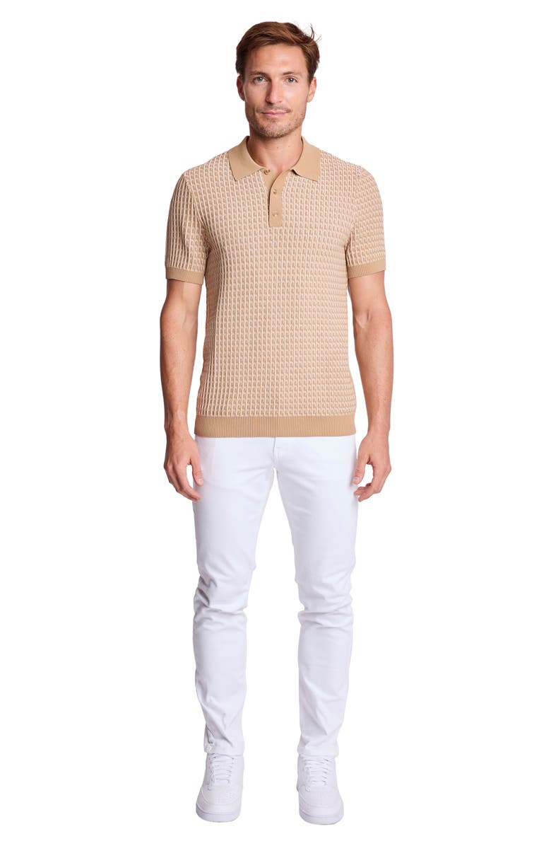 PAISLEY & GRAY Trim Fit Geometric Knit Polo, Alternate, color, Tan & White