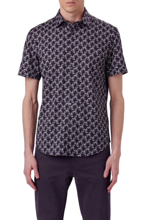 OoohCotton® Miles Leaf Print Short Sleeve Button-Up Shirt