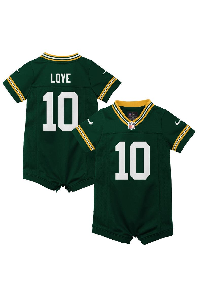 Newborn Nike Jordan Love Green Green Bay Packers Romper Game Jersey, Main, color, Green
