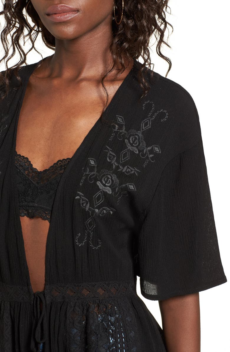Sun & Shadow Lace Inset Duster, Alternate, color, Black