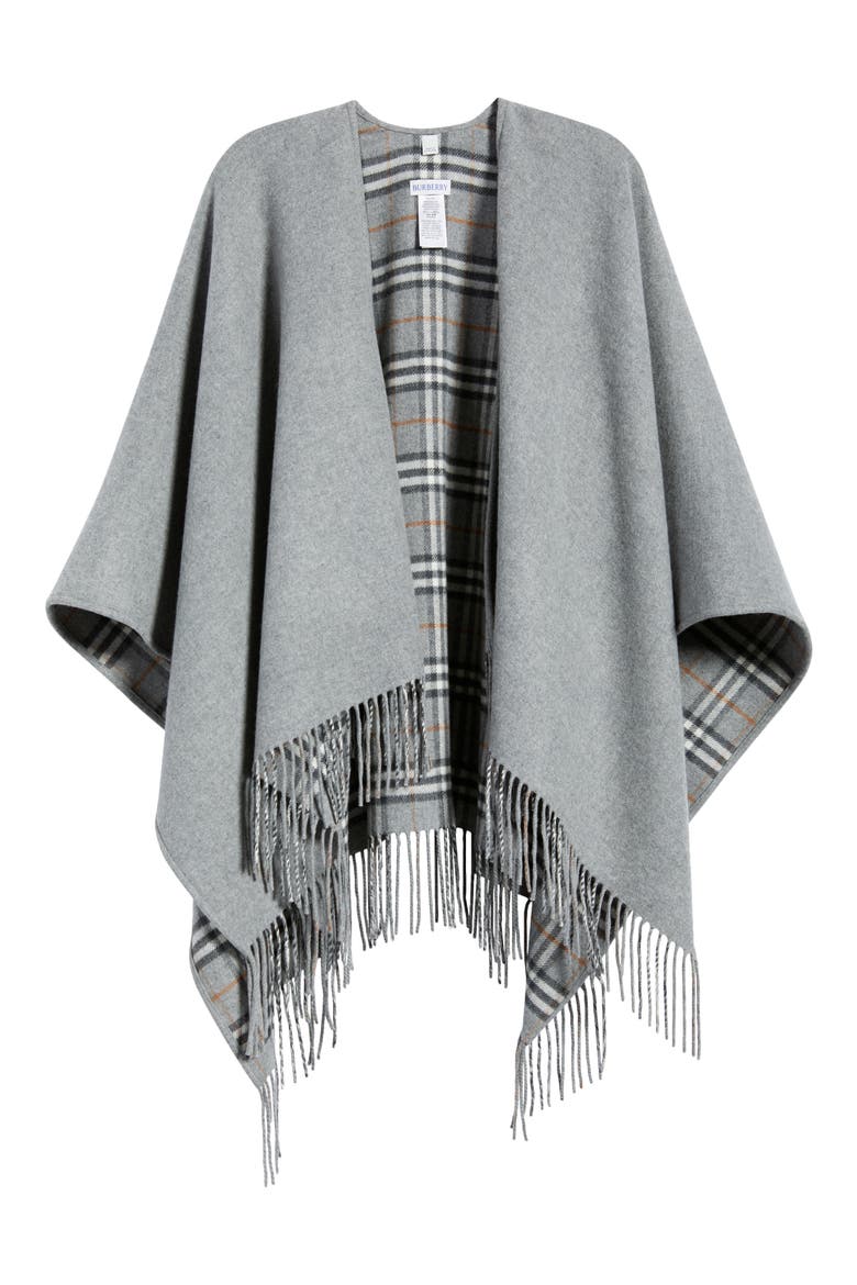 Check Wool Reversible Cape, Alternate, color, GREY
