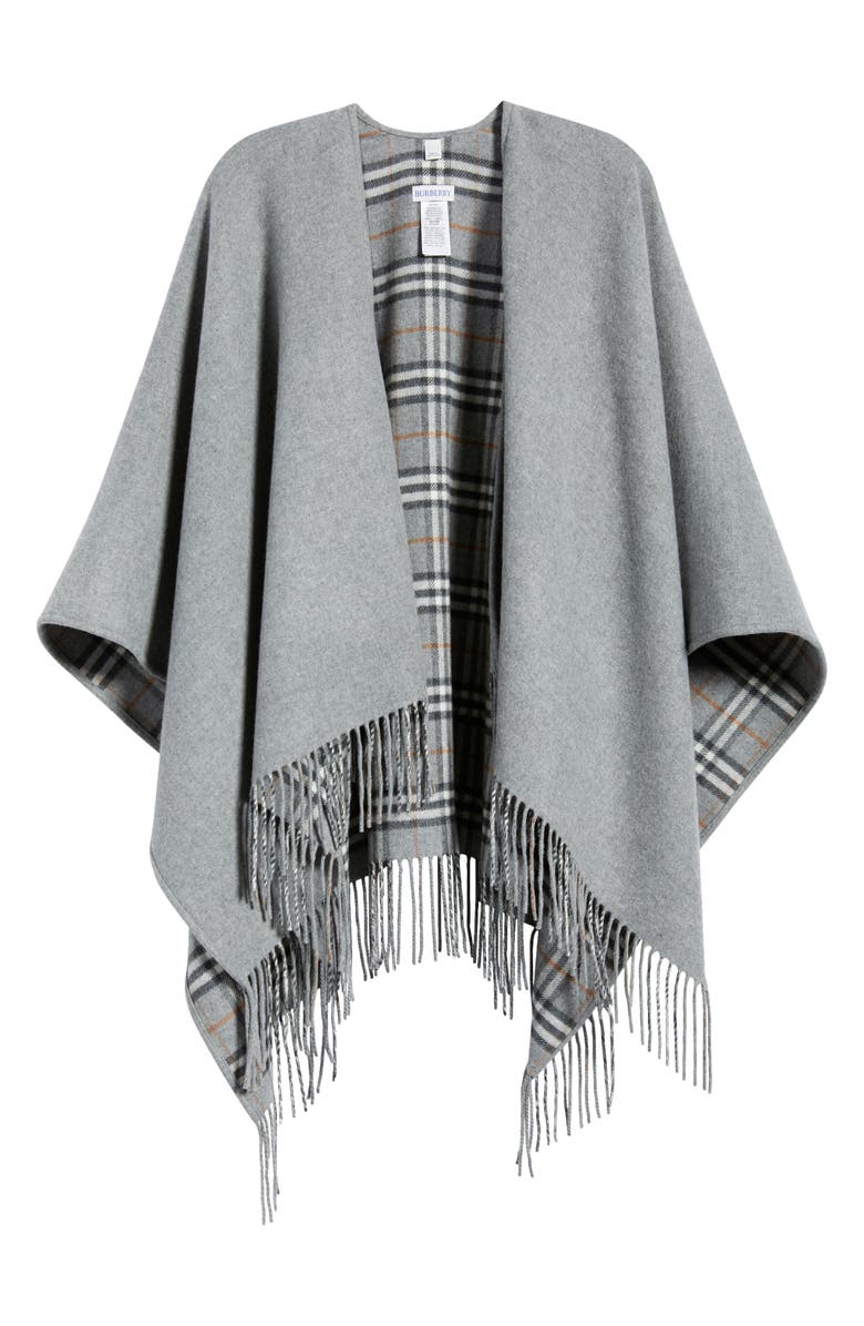 Burberry Check Wool Reversible Cape, Main, color, Grey