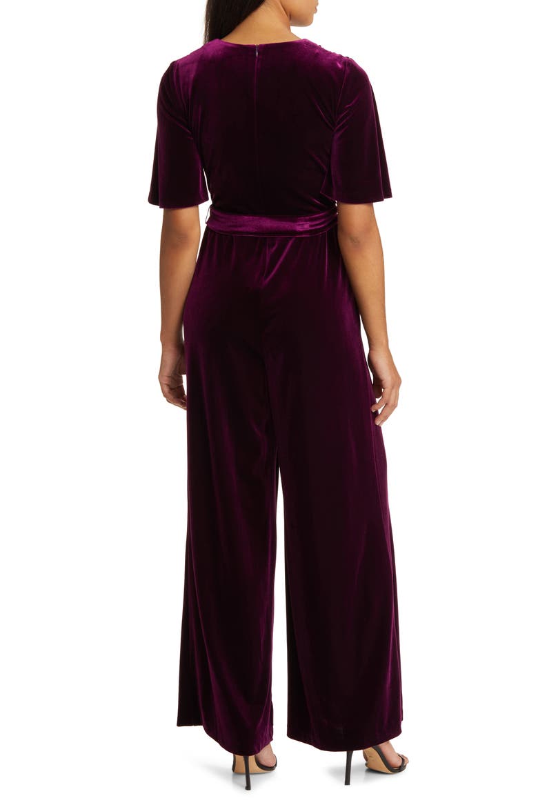 Wide Leg Faux Wrap Velvet Jumpsuit, Alternate, color, PLUM
