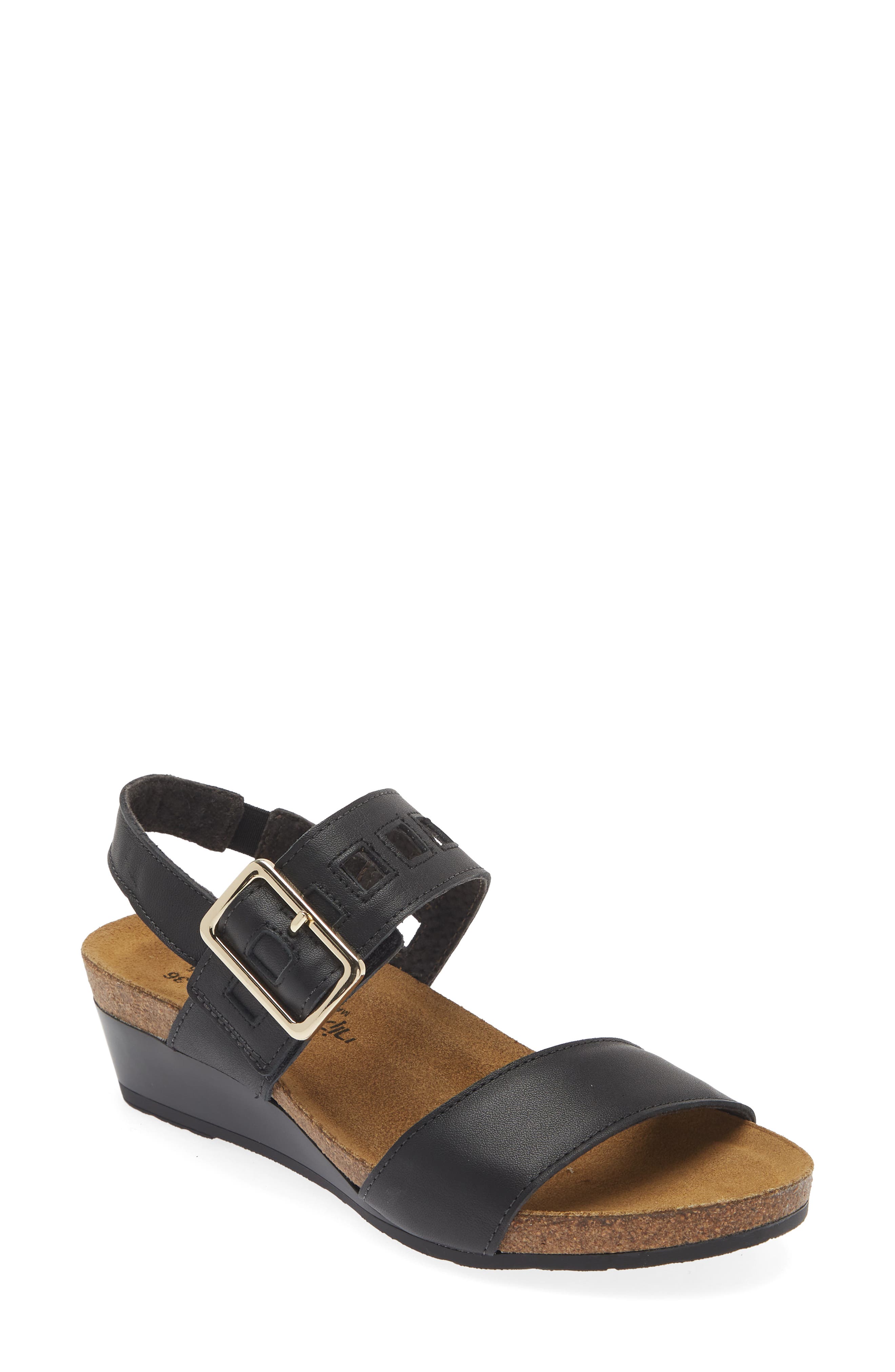 Naot Dynasty Wedge Sandal, Main, color, Jet Black Leather
