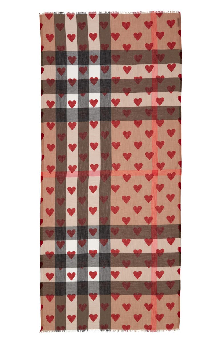 Burberry Check & Heart Pattern Scarf, Alternate, color,
