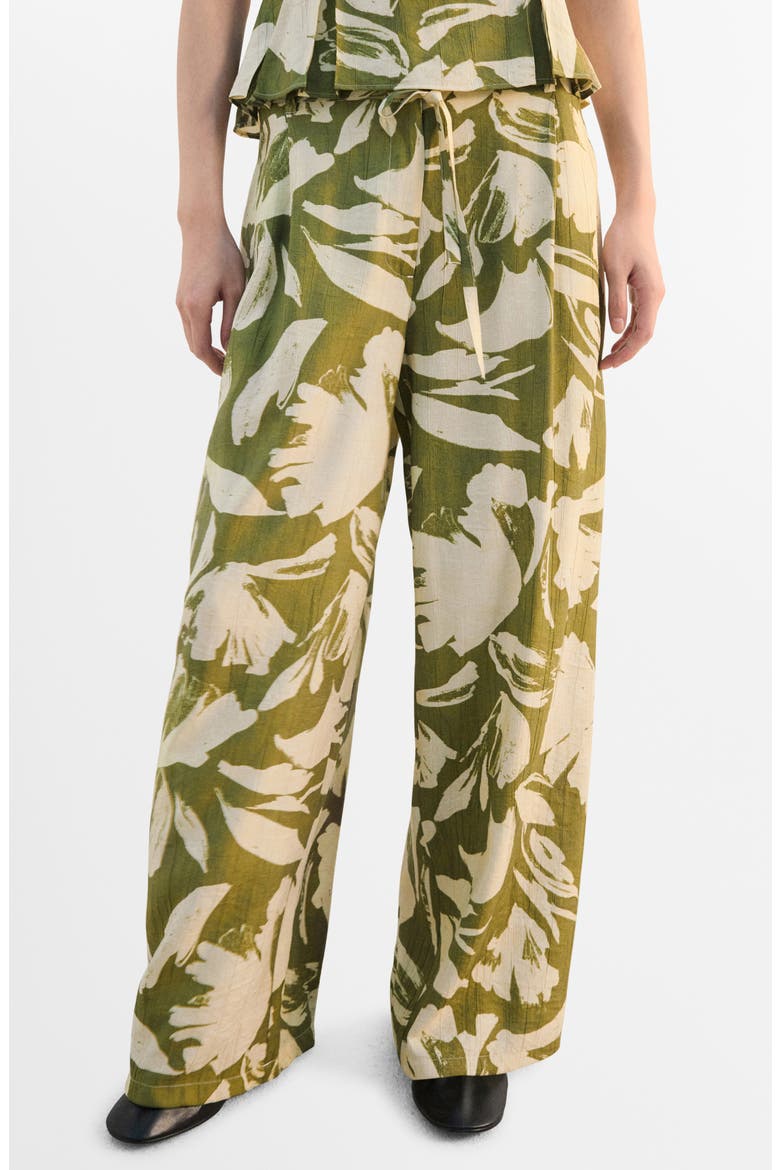 Floral Belted Straight Leg Pants, Main, color, GREEN