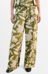 MANGO Floral Belted Straight Leg Pants