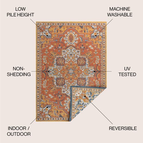Jonathan Y Bijan Traditional Vintage Medallion Reversible Machine-washable Indoor/outdoor Area Rug In Terra/blue/cream