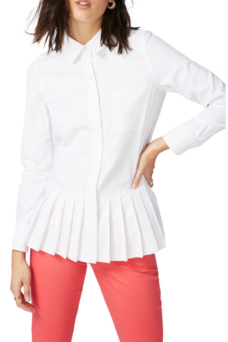 Pleated Peplum Cotton Blend Shirt, Main, color, ULTRA WHITE