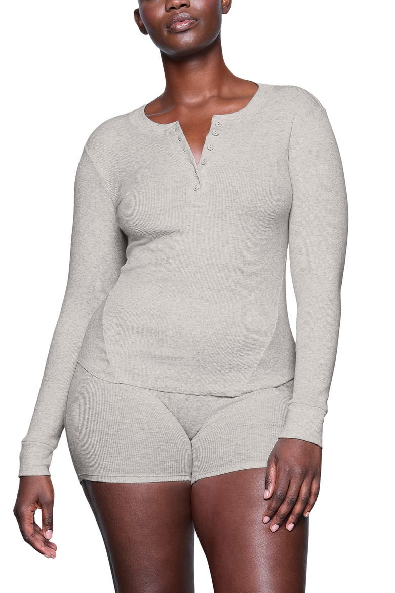 Stretch Cotton Rib Long Sleeve Henley, Main, color, LIGHT HEATHER GREY